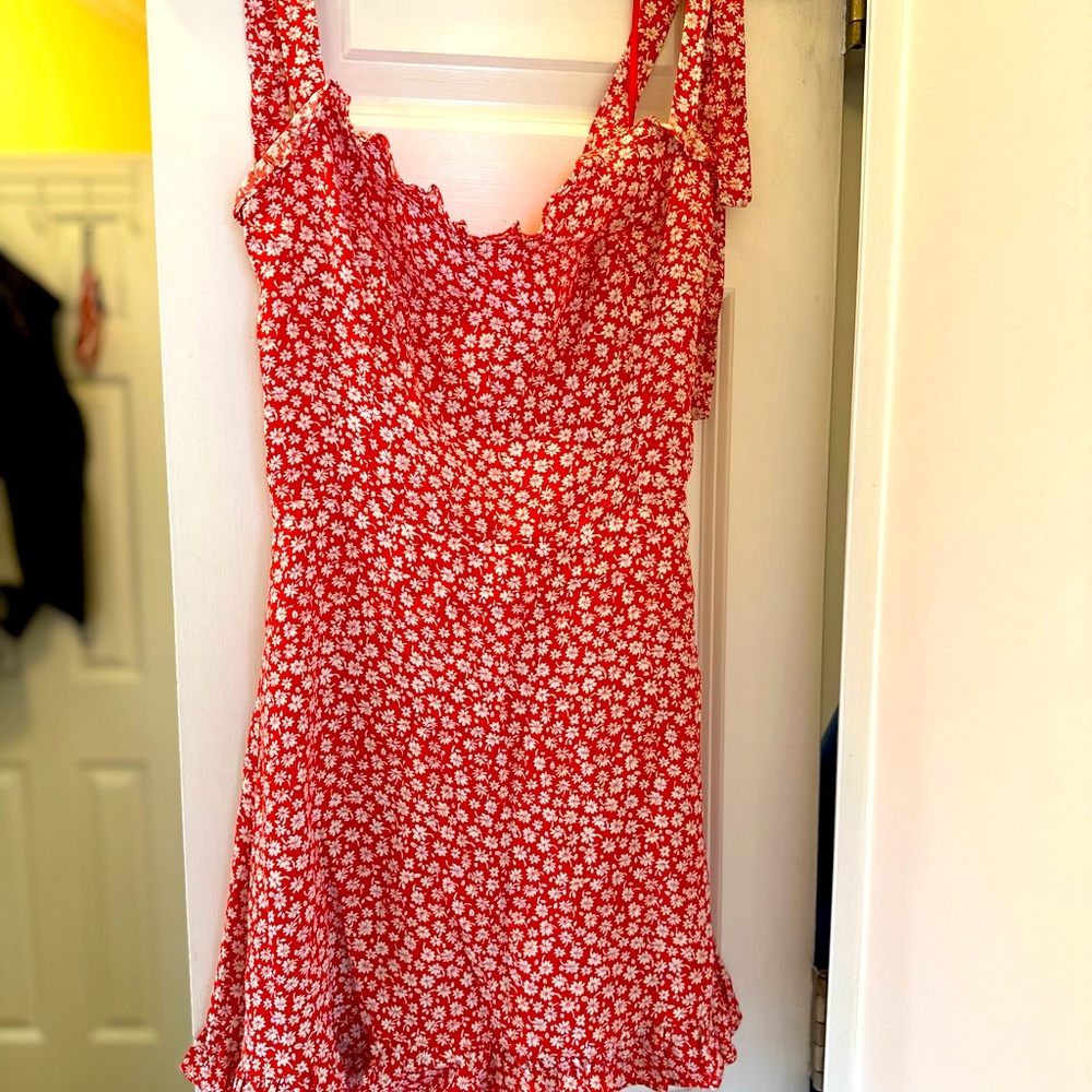 Red floral sundress with tie straps